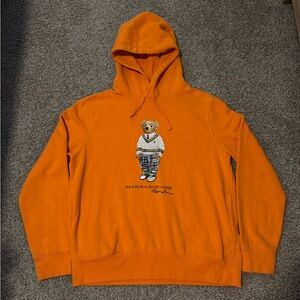 POLO RALPH LAUREN Sweatshirt hoodie size men’s L orange pullover POLO BEAR